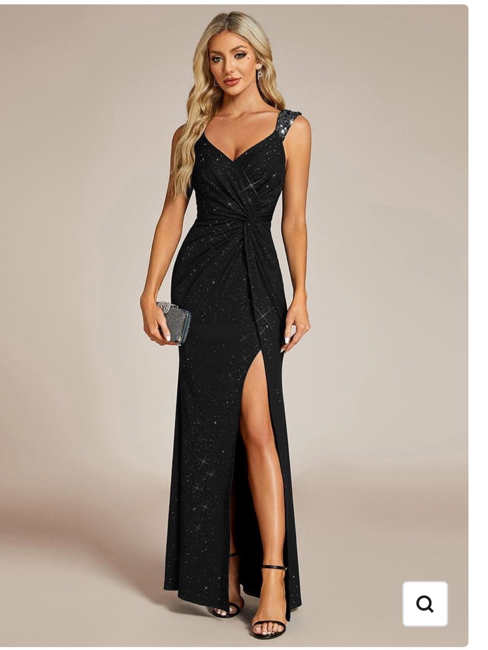 New w tags Ever pretty. Black Sequin V-Neck Prom Gown with Side Slit. M